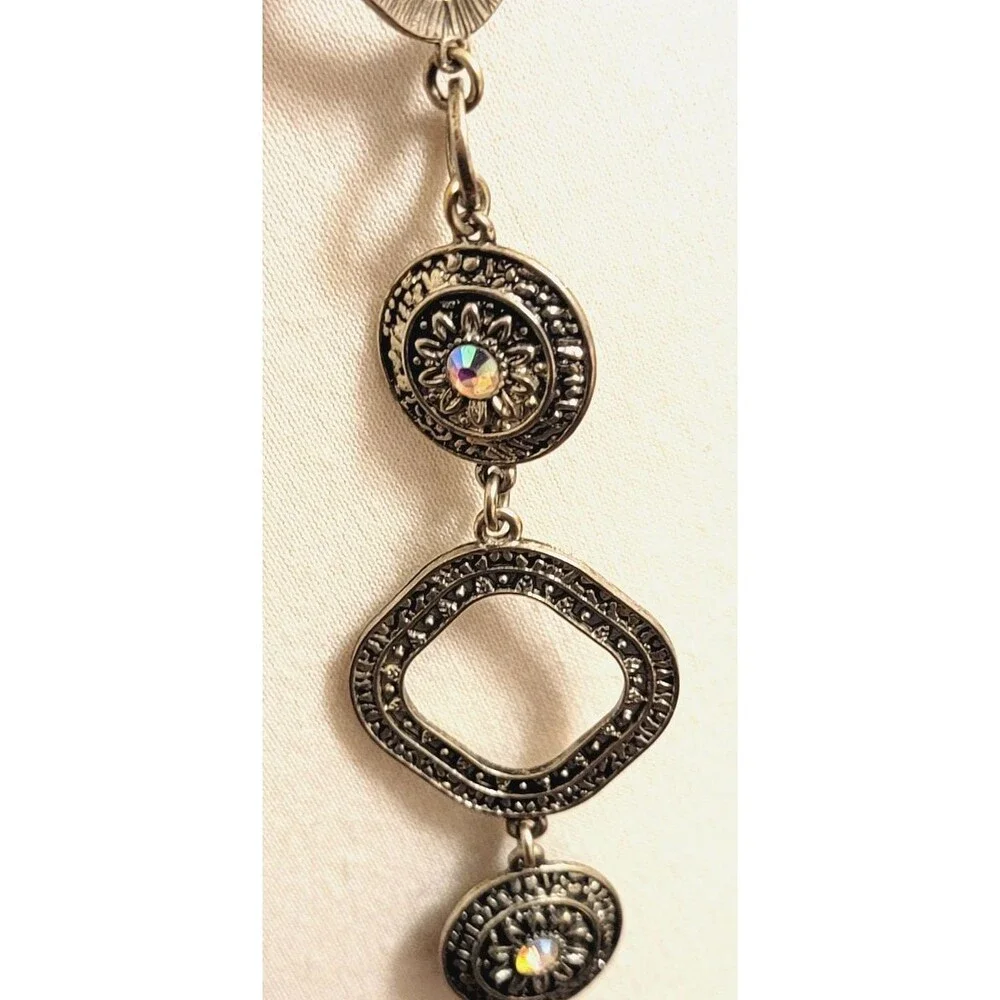 Ruby Rd. Chain Statement Belt Women’s AB Rhinestone Flowers Silver Tone Vintage